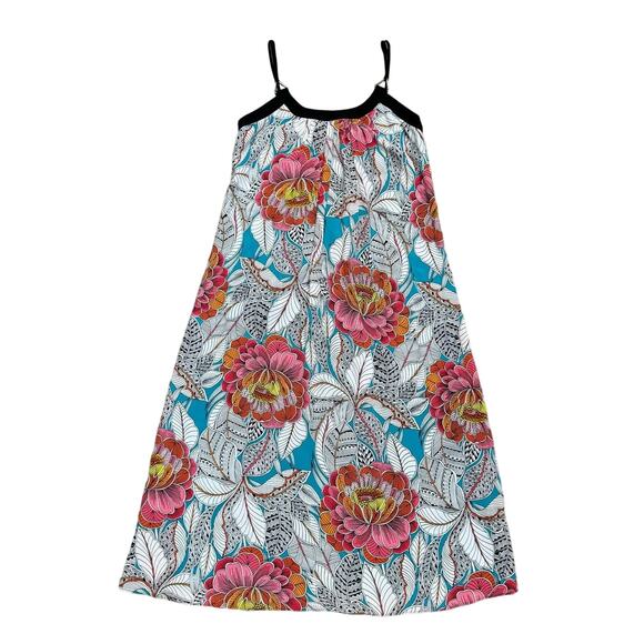 Trina Turk Floral Silk Long Midi Dress Spaghetti Strap Black White Aqua Size S - Picture 4 of 16